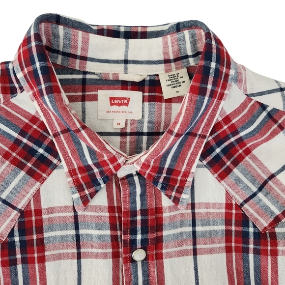 LEVI'S Barstow Western red check snap shirt M cowboy classic fit vintage vibe - Picture 3 of 15